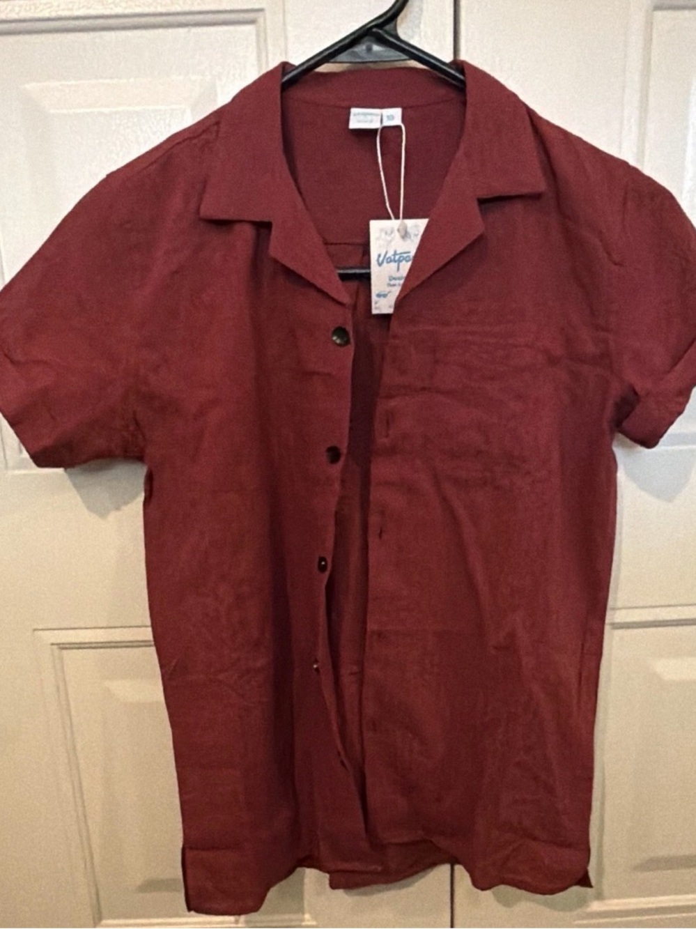 Vetopo Boys' Short Sleeve Cotton-Linen Button Shirt - Burgundy
